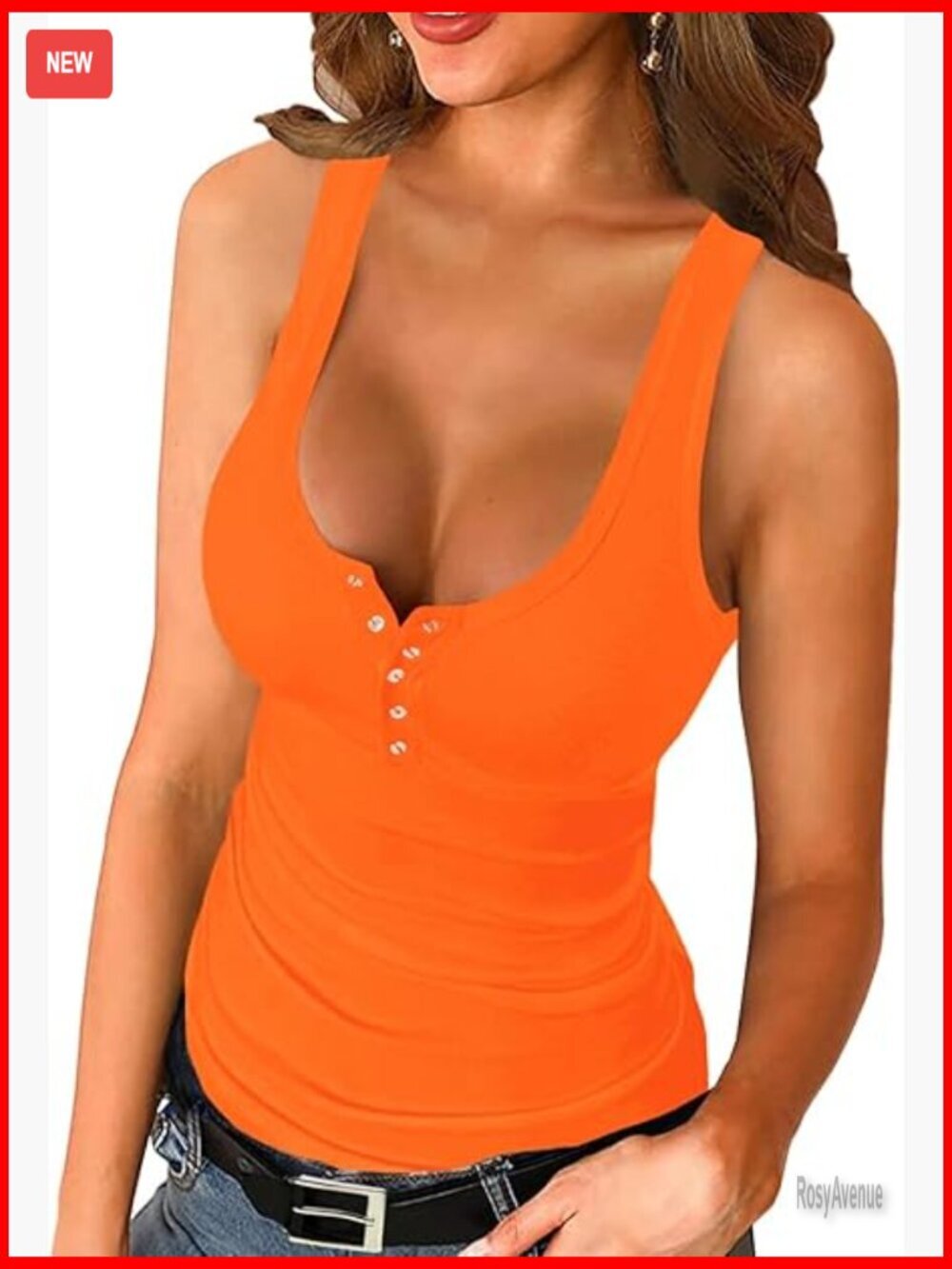 Scoop Neck Henley Tank Top Sleeveless Slim Fit Button Down Summer
